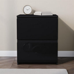 Black Modern 2 Drawer Gloss Bedside Chest Storage Cabinet Bedroom Furniture - thumbnail 5