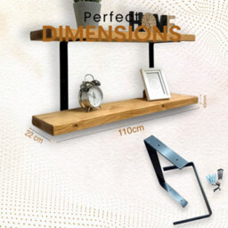 MKGT 110Cm Double Rustic Wooden Shelves Wall-Mounted Shelf With Seated Double Black L Brackets (Rustic Pine) - thumbnail 3