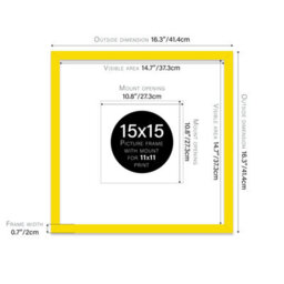 "15X15"" Yellow Picture Frame - 15X15"" Square Frame With 11X11"" Mount For 15X15""/11X11"" Pictures Moderrn Style Thin Edge, 1 Pack" - thumbnail 2