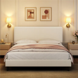 Yaheetech Chenille Upholstered King Bed Frame 150X200Cm Beige Fabric Bed - thumbnail 4