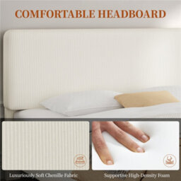 Yaheetech Chenille Upholstered King Bed Frame 150X200Cm Beige Fabric Bed - thumbnail 5