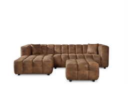 Faux Leather Suede Brown Left Hand Facing Corner Sofa With Ottoman - thumbnail 3