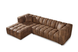 Faux Leather Suede Brown Left Hand Facing Corner Sofa With Ottoman - thumbnail 5