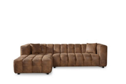 Faux Leather Suede Brown Left Hand Facing Corner Sofa With Ottoman - thumbnail 4