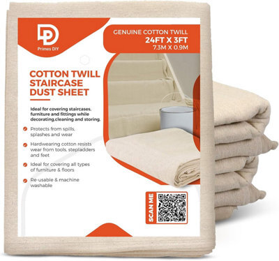 PRIMES DIY Primes 24Ft X 3Ft Staircase Cotton Twill Dust Sheet: Heavy Duty, Washable Staircase Runner For Diy, Paint Shield,  1Pc - image 1