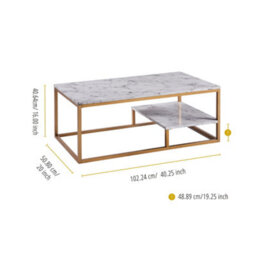 Teamson Home Coffee Table With Storage Space - Modern Design - Faux Marble/brass - 102.2 X 50.8 X 40.6 (Cm) - thumbnail 3