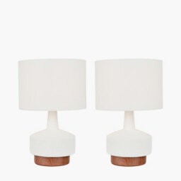Pacific Lifestyle Set Of 2 Elio White And Wood Effect Textured Ceramic Table Lamp - thumbnail 3