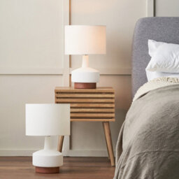 Pacific Lifestyle Set Of 2 Elio White And Wood Effect Textured Ceramic Table Lamp