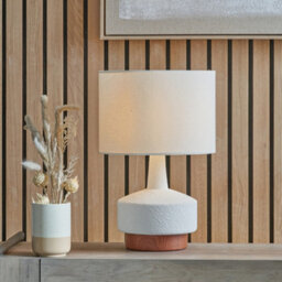 Pacific Lifestyle Set Of 2 Elio White And Wood Effect Textured Ceramic Table Lamp - thumbnail 4