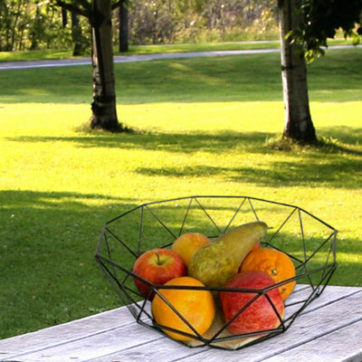 Black Metal Fruit Bowl With Wooden Stand - image 1