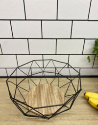 Black Metal Fruit Bowl With Wooden Stand - thumbnail 5