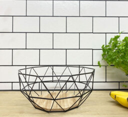 Black Metal Fruit Bowl With Wooden Stand - thumbnail 4