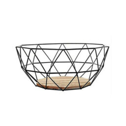 Black Metal Fruit Bowl With Wooden Stand - thumbnail 3