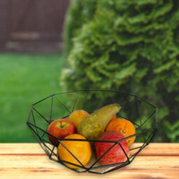 Black Metal Fruit Bowl With Wooden Stand - thumbnail 2