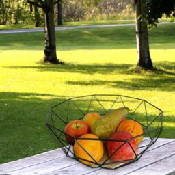 Black Metal Fruit Bowl With Wooden Stand - thumbnail 1
