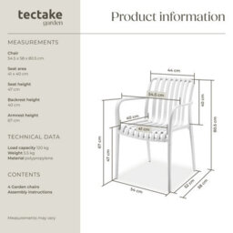 Tectake Garden Chairs Alcudia - Weather-Resistant, Durable And Long-Lasting Plastic - Cream - Set Of 4 - thumbnail 6