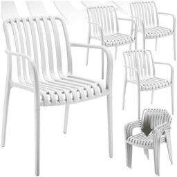Tectake Garden Chairs Alcudia - Weather-Resistant, Durable And Long-Lasting Plastic - Cream - Set Of 4