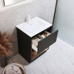 Homestylestore Black Grey 612mm Bathroom Vanity Unit Led Lit Open Shelf And Chalk Basin - thumbnail 2