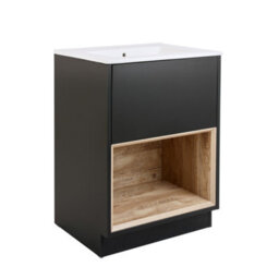 Homestylestore Black Grey 612mm Bathroom Vanity Unit Led Lit Open Shelf And Chalk Basin - thumbnail 1