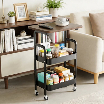 3 Tier Storage Trolley Cart With Table Desk Kitchen Bathroom Rolling Rack Shelf - image 1