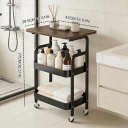 3 Tier Storage Trolley Cart With Table Desk Kitchen Bathroom Rolling Rack Shelf - thumbnail 2