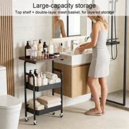 3 Tier Storage Trolley Cart With Table Desk Kitchen Bathroom Rolling Rack Shelf - thumbnail 4