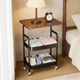 3 Tier Storage Trolley Cart With Table Desk Kitchen Bathroom Rolling Rack Shelf - thumbnail 6