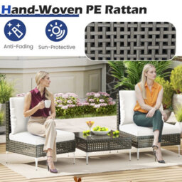 Gainoom 3 Pieces Pe Wicker Rattan White Bistro Table And Chairs Set Outdoor Patio Furniture Set - thumbnail 8