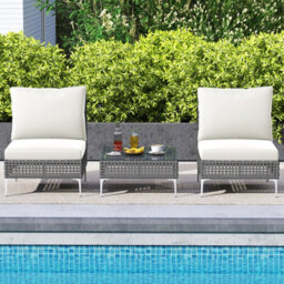 Gainoom 3 Pieces Pe Wicker Rattan White Bistro Table And Chairs Set Outdoor Patio Furniture Set - thumbnail 5