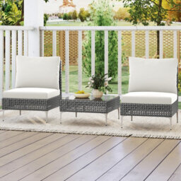 Gainoom 3 Pieces Pe Wicker Rattan White Bistro Table And Chairs Set Outdoor Patio Furniture Set - thumbnail 4