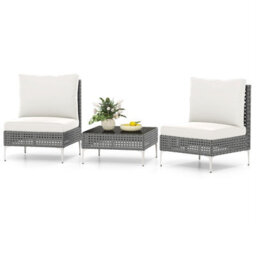 Gainoom 3 Pieces Pe Wicker Rattan White Bistro Table And Chairs Set Outdoor Patio Furniture Set - thumbnail 1