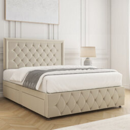Bsspoke Lena Divan Bed Set Cream Plush Velvet 24Inch Headboard & Footboard & Mattress No Drawers In 3Ft 4Ft 4Ft6 5Ft 6Ft - thumbnail 2