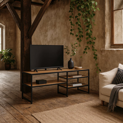 Wyld Haus El Paso Tv Unit, Matt Black Steel Frame With Wild Oak Effect, 3 Shelves - image 1
