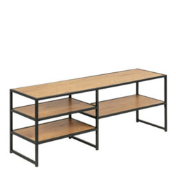 Wyld Haus El Paso Tv Unit, Matt Black Steel Frame With Wild Oak Effect, 3 Shelves - thumbnail 5