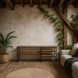 Wyld Haus El Paso Tv Unit, Matt Black Steel Frame With Wild Oak Effect, 3 Shelves - thumbnail 2