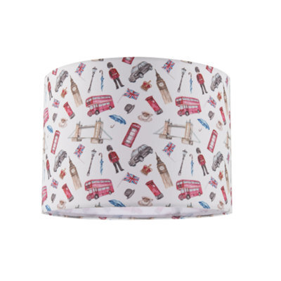 Happy Homewares London Themed Cotton Lamp Shade With Red Buses Post Boxes Black Taxis - image 1