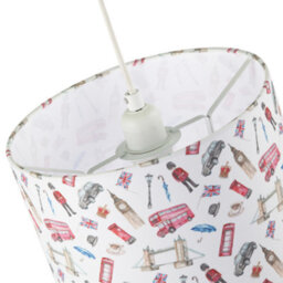 Happy Homewares London Themed Cotton Lamp Shade With Red Buses Post Boxes Black Taxis - thumbnail 3