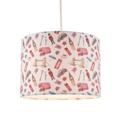 Happy Homewares London Themed Cotton Lamp Shade With Red Buses Post Boxes Black Taxis - thumbnail 2