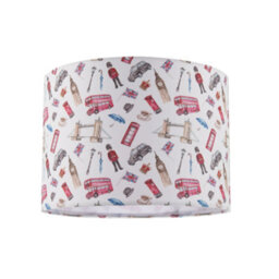 Happy Homewares London Themed Cotton Lamp Shade With Red Buses Post Boxes Black Taxis - thumbnail 1