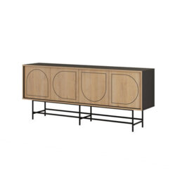 Decortie Modern Joji Sideboard 4 Storage Shelves With 4 Doors Console Table 187(W)Cm Sturdy 6 Metal Legs 28(H)Cm Silky Black, Oak - thumbnail 2