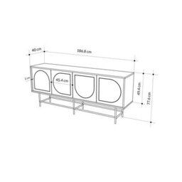 Decortie Modern Joji Sideboard 4 Storage Shelves With 4 Doors Console Table 187(W)Cm Sturdy 6 Metal Legs 28(H)Cm Silky Black, Oak - thumbnail 3