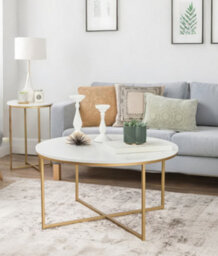 Marble Look Coffee Table For Living Room, Round Living Room Table White Grey Marble Design, 80Cm Diameter, Modern Centre Table - thumbnail 6