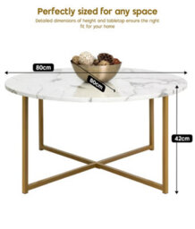 Marble Look Coffee Table For Living Room, Round Living Room Table White Grey Marble Design, 80Cm Diameter, Modern Centre Table - thumbnail 7