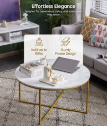 Marble Look Coffee Table For Living Room, Round Living Room Table White Grey Marble Design, 80Cm Diameter, Modern Centre Table - thumbnail 5