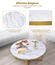 Marble Look Coffee Table For Living Room, Round Living Room Table White Grey Marble Design, 80Cm Diameter, Modern Centre Table - thumbnail 2