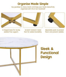 Marble Look Coffee Table For Living Room, Round Living Room Table White Grey Marble Design, 80Cm Diameter, Modern Centre Table - thumbnail 3