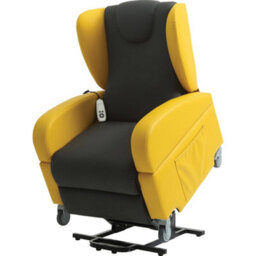 Loops Comfortable Dual Motor Rise And Recline Lounge Chair With Wipe Clean Pu Fabric In Black And Yellow - thumbnail 3