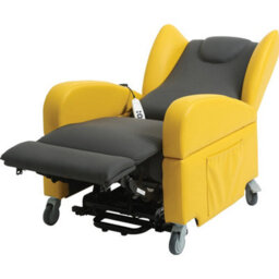 Loops Comfortable Dual Motor Rise And Recline Lounge Chair With Wipe Clean Pu Fabric In Black And Yellow - thumbnail 2