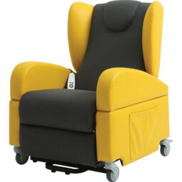 Loops Comfortable Dual Motor Rise And Recline Lounge Chair With Wipe Clean Pu Fabric In Black And Yellow - thumbnail 1