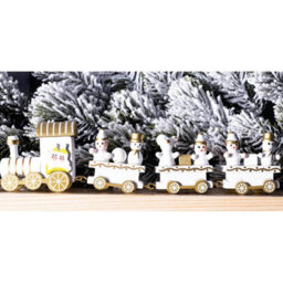 Wooden Train Set Christmas Decoration With 3 Detachable Carriages & Snowman Figurines - Traditional Festive Xmas Ornament - thumbnail 2